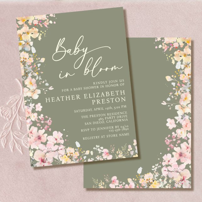 Invitación Baby In Bloom Wildflower Sage Green Baby Shower (Subido por el creador)