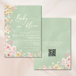 Invitación Baby In Bloom Wildflower Sage Green QR Baby Shower
