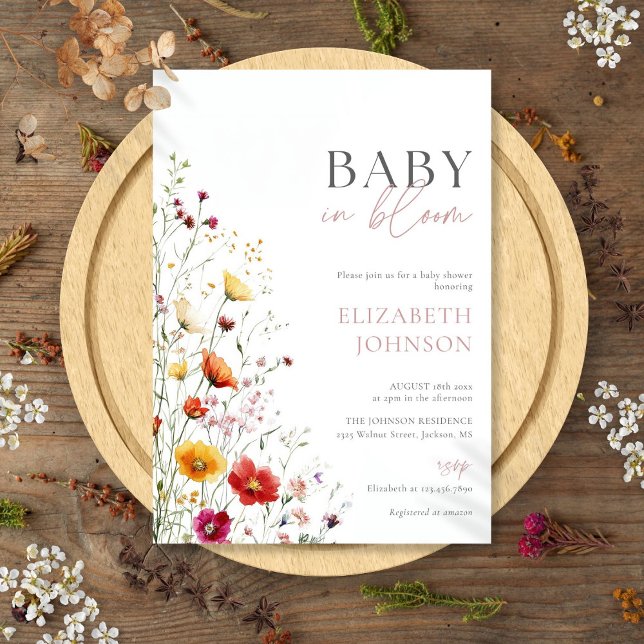 Invitación Baby In Bloom Wildflowers Baby Shower (Baby In Bloom Wildflowers Floral Baby Shower Invitation)