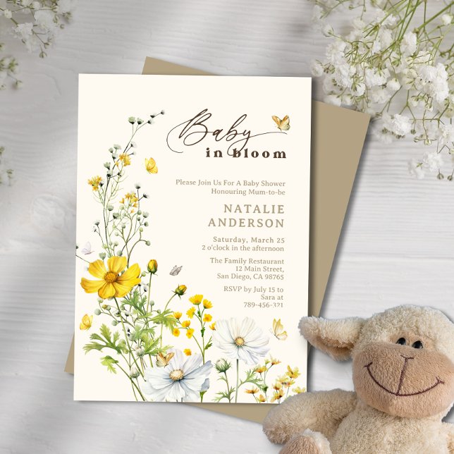 Invitación Baby in Bloom Wildflowers Butterflies Baby Shower (Baby in Bloom Wildflowers Butterflies Baby Shower Invitation)