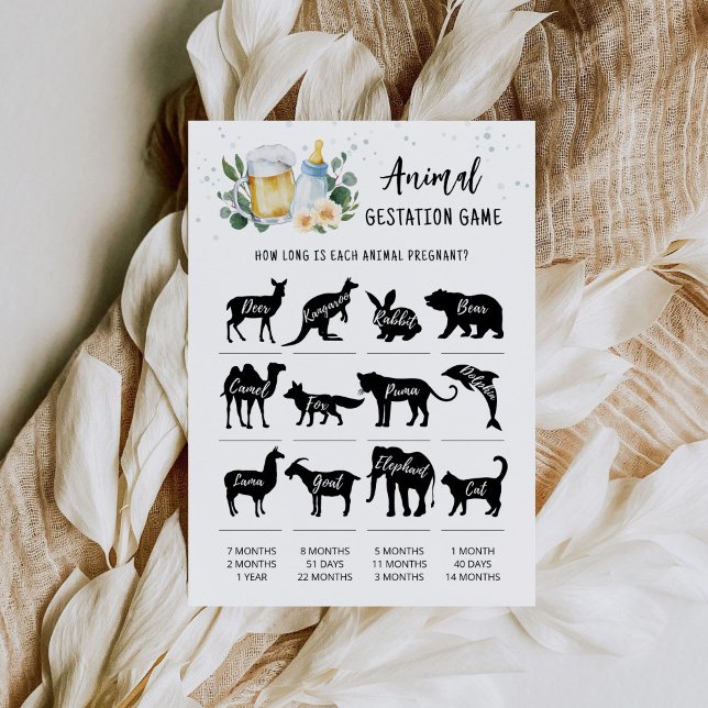 Invitación Baby Is Brewing Animal Gestation Game Card (Beer and Floral Baby Shower Game Baby Animal Gestation Game)