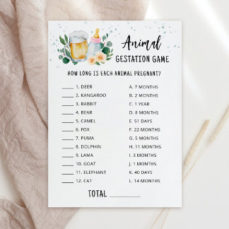 Invitación Baby Is Brewing Animal Gestation with Answers Game