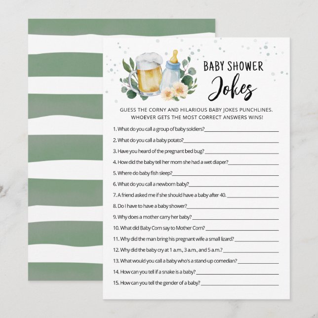 Invitación Baby Is Brewing Baby Shower Jokes Game with Answer (Anverso / Reverso)