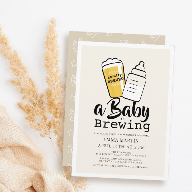 Invitación Baby is Brewing Beer Baby Bottle Beige Baby Shower (Subido por el creador)