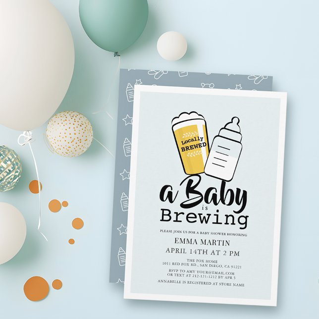 Invitación Baby is Brewing Beer Baby Bottle Blue Baby Shower (Subido por el creador)