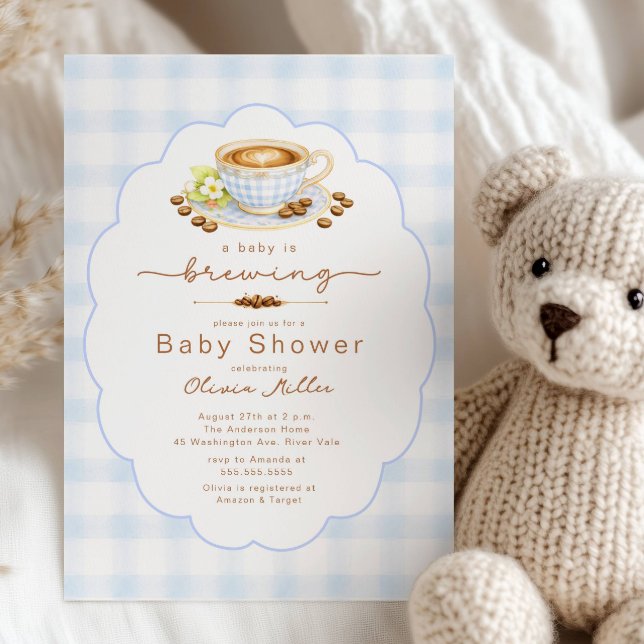 Invitación Baby Is Brewing Blue Coffee Baby Shower Invite (Subido por el creador)