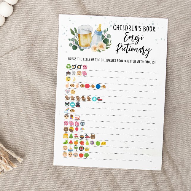 Invitación Baby Is Brewing Children's Book Emoji Pictionary (Beer Sage Green Baby Shower Childrens Book Emoji Pictionary Game)