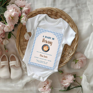 Invitación Baby is Brewing Coffee Baby Shower Blue Gingham 