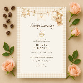 Invitación Baby is Brewing Coffee Clothesline Couples Shower