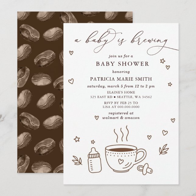 Invitación Baby is Brewing Coffee Gender Neutral Baby Shower (Anverso / Reverso)