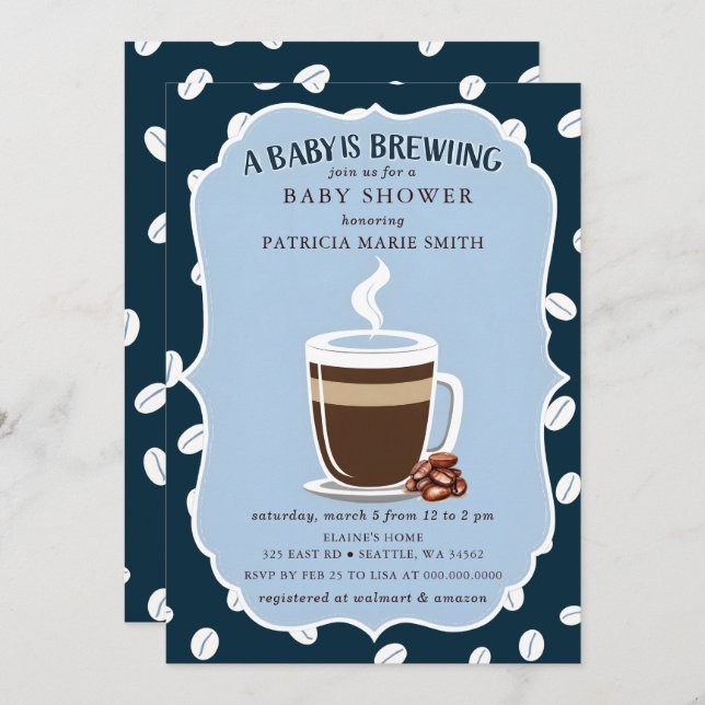 Invitación Baby is Brewing Coffee Gender Neutral Baby Shower (Anverso / Reverso)