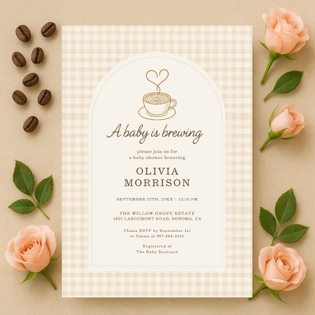 Invitación Baby is Brewing Coffee Gingham Baby Shower (Subido por el creador)