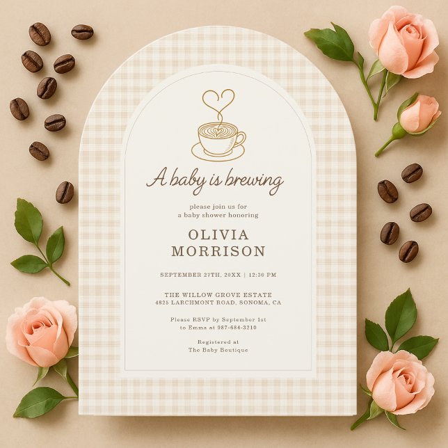 Invitación Baby is Brewing Coffee Gingham Baby Shower (Subido por el creador)