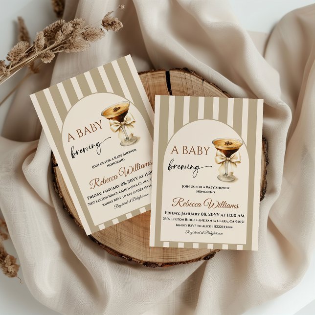 Invitación Baby is Brewing Coffee Theme Beige Bow Baby Shower (Subido por el creador)