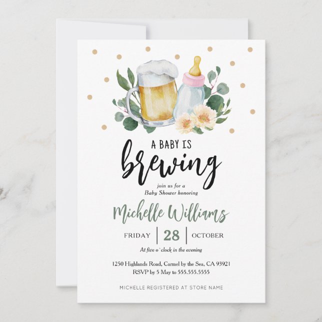 Invitación Baby Is Brewing Greenery Baby Shower Invitation (Anverso)