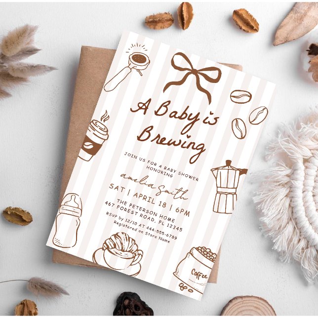 Invitación Baby is Brewing Hand Drawn Coffee Baby Shower (Subido por el creador)
