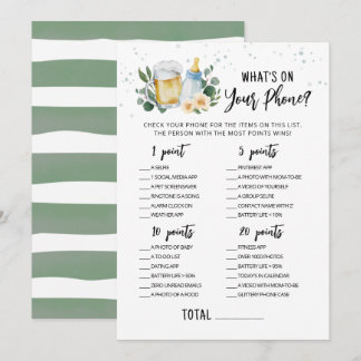 Invitación Baby Is Brewing What's On Your Phone Game Card