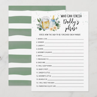 Invitación Baby Is Brewing Who can finish Daddy's phrase card