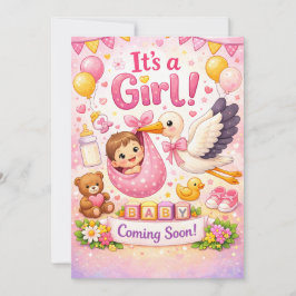 Invitación Baby Is Coming – Baby Girl Design 