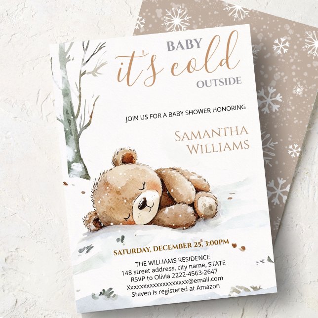 Invitación Baby It’s Cold Outside bear Baby Shower Invitation (Cute bear watercolor baby shower invitation “Baby It’s Cold Outside” )