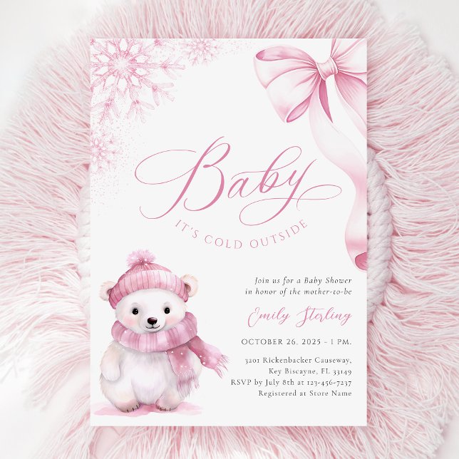 Invitación Baby It’s Cold Outside Pink Bear Baby Shower (Subido por el creador)