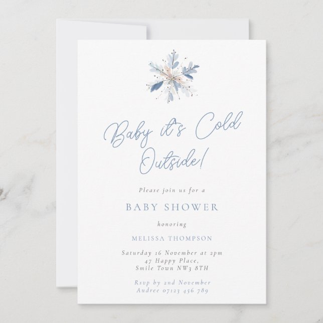 Invitación Baby It's Cold Blue & White Snowflake Baby Shower (Anverso)