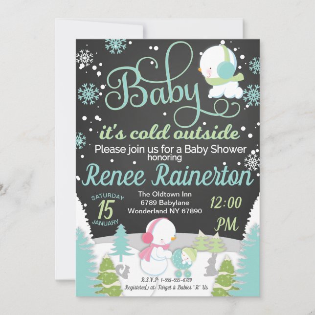 Invitación Baby It's Cold fuera de Baby Shower Chalkboard (Anverso)