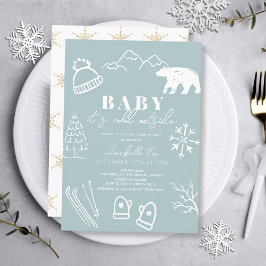 Invitación Baby It's Cold Fuera del Baby Shower azul dibujado