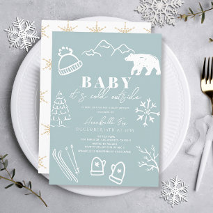 Invitación Baby It's Cold Fuera del Baby Shower azul dibujado