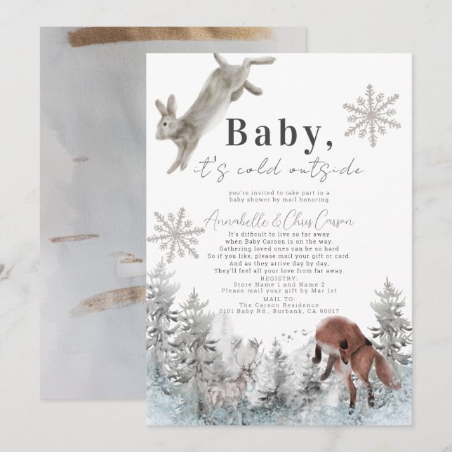 Invitación Baby It's Cold Outside Animals Baby Shower por cor (Anverso / Reverso)