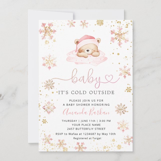 Invitación Baby It's Cold Outside Boho Pink girl Baby Shower  (Anverso)