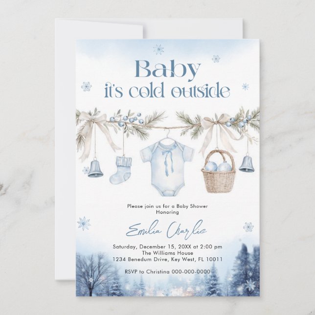 Invitación Baby it's Cold Outside Boy Baby Shower (Anverso)