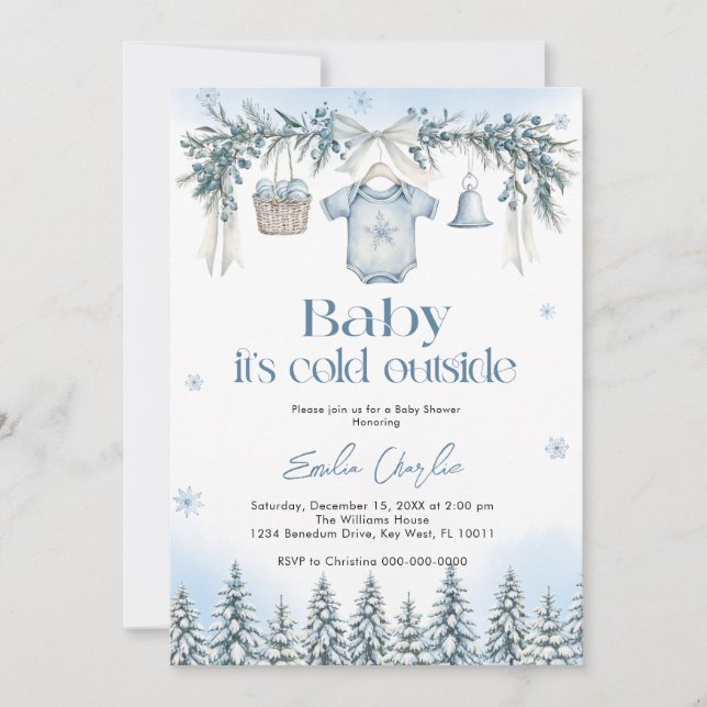 Invitación Baby it's Cold Outside Boy clothesline Baby Shower (Anverso)