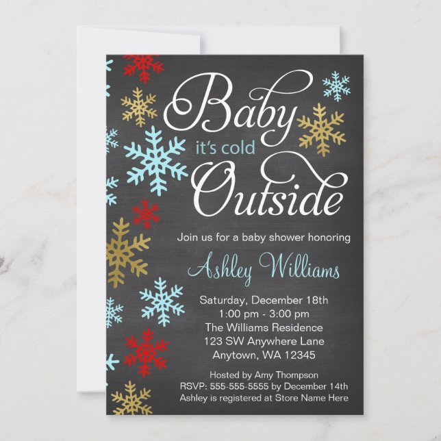 Invitación Baby It's Cold Outside Chalkboard Baby Shower (Anverso)