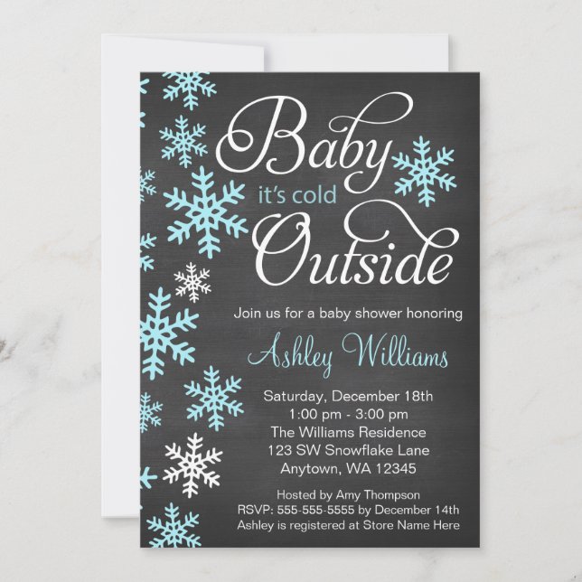 Invitación Baby It's Cold Outside Chalkboard Blue Baby Shower (Anverso)