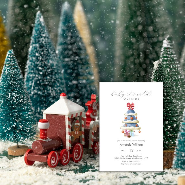Invitación Baby It's Cold Outside Christmas Tree Baby Shower (Baby It's Cold Outside Christmas Tree Baby Shower Invitation)