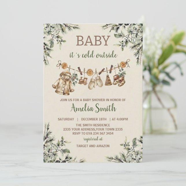 Invitación Baby Its Cold Outside Clothest Line Baby Shower (Anverso de pie)