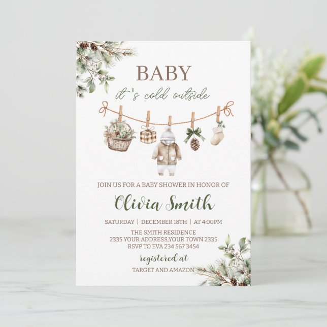 Invitación Baby Its Cold Outside Clothest Line Baby Shower (Anverso de pie)
