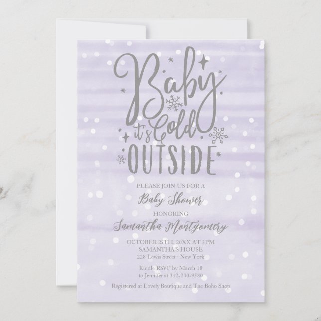 Invitación Baby It's Cold Outside Ducha de Bebé Lavanda (Anverso)