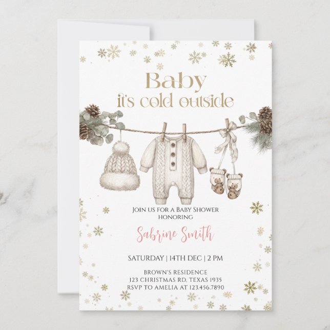 Invitación Baby it's cold outside gender neutral Baby Shower  (Anverso)