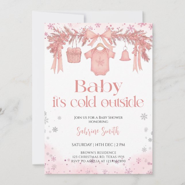 Invitación Baby it's cold outside Girl clothes Baby Shower (Anverso)