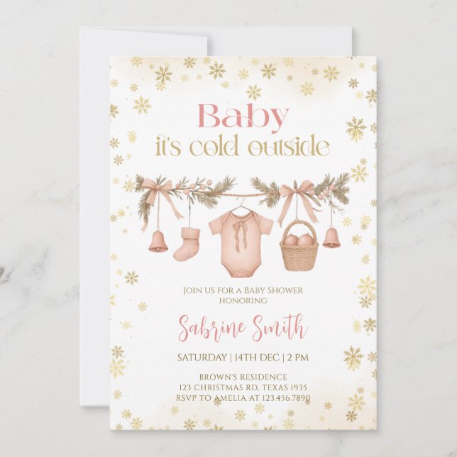Invitación Baby it's cold outside Girl clothes Baby Shower (Anverso)