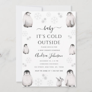 Invitación Baby It's Cold Outside Pencil Penguin Baby Shower