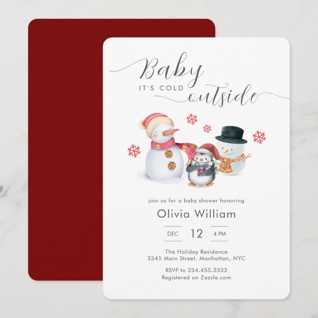 Invitación Baby It's Cold Outside Penguin Snowman Baby Shower (Anverso / Reverso)