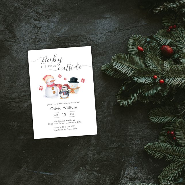 Invitación Baby It's Cold Outside Penguin Snowman Baby Shower (Baby It's Cold Outside Penguin Snowman Baby Shower Invitation)