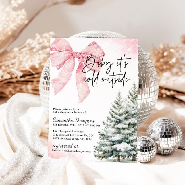 Invitación Baby It's Cold Outside Pink Bow Winter Shower (Subido por el creador)