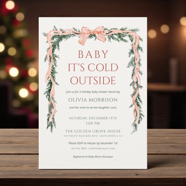 Invitación Baby It's Cold Outside Red Bow Baby Shower (Subido por el creador)