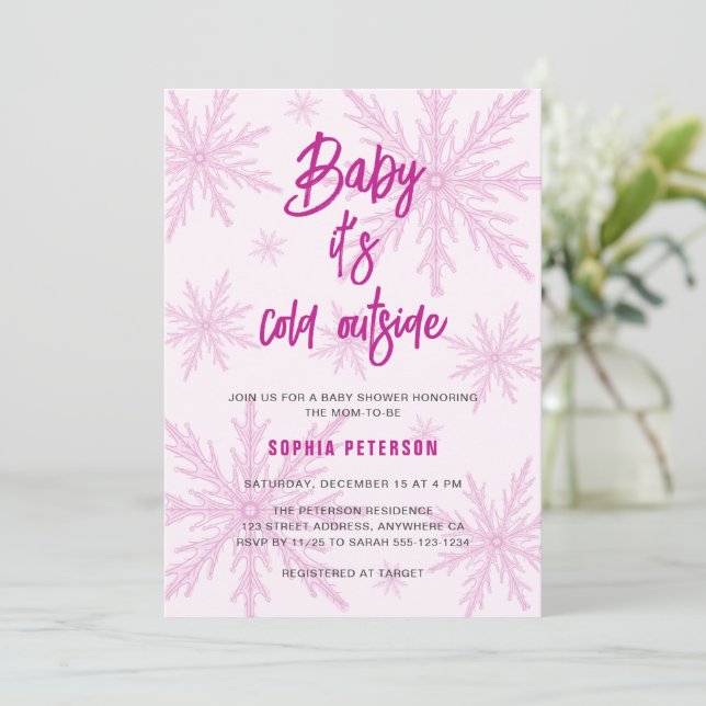 Invitación Baby Its Cold Outside Snowflakes Girl Baby Shower (Anverso de pie)