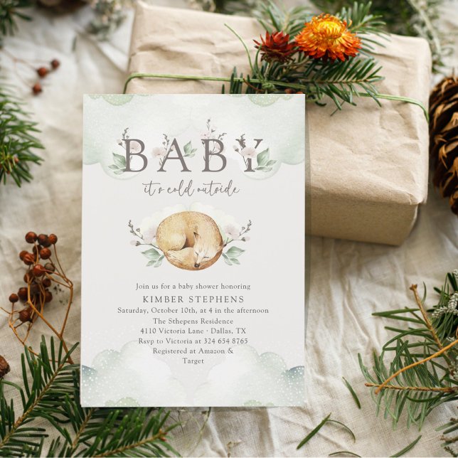 Invitación Baby Its Cold Outside Winter Baby Shower Cute Fox (Subido por el creador)