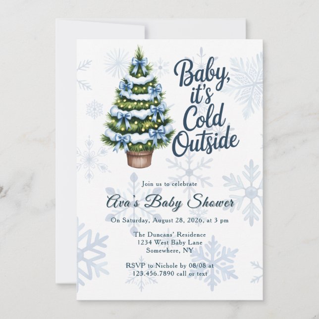 Invitación Baby, It's Cold Outside Winter Boy Baby Shower  (Anverso)